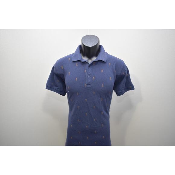 Peter Werth London Golf Polo Pineapples Blue Short Sleeve Mens Medium - Picture 4 of 8